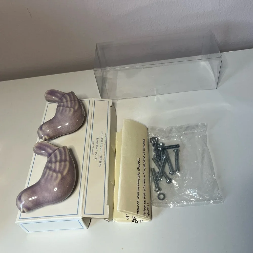 2 Pottery Barn Kids Handles/ Knobs Purple Distressed Bird Knobs W/Hardware